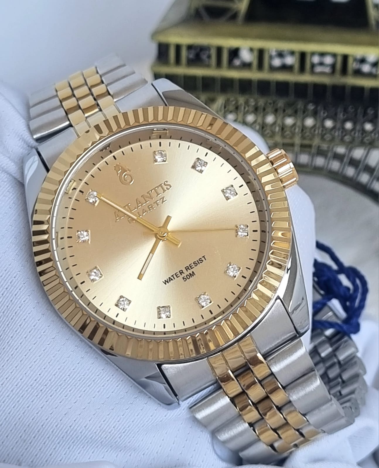Relógio Feminino Atlantis Gold Misto Dourado Fundo Dourado