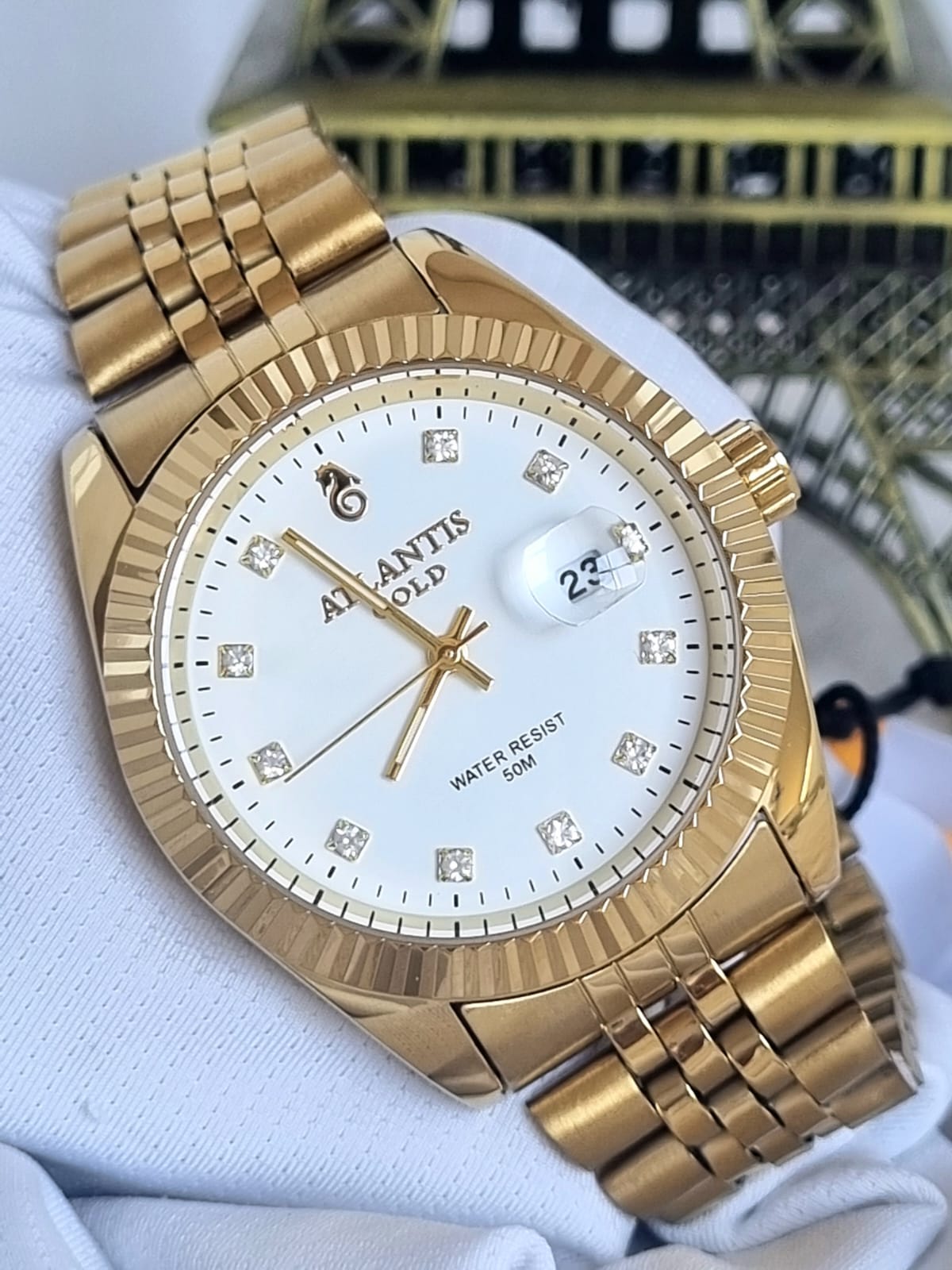 Relógio Feminino Atlantis Gold Misto Fundo Branco Liso 