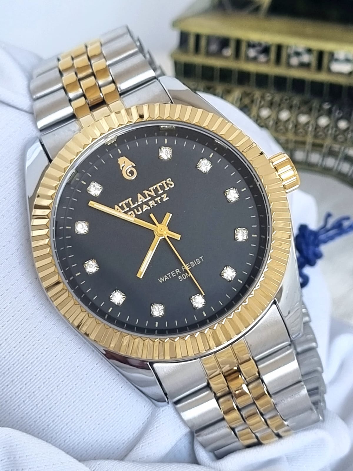 Relógio Feminino Atlantis Misto Fundo Preto Liso