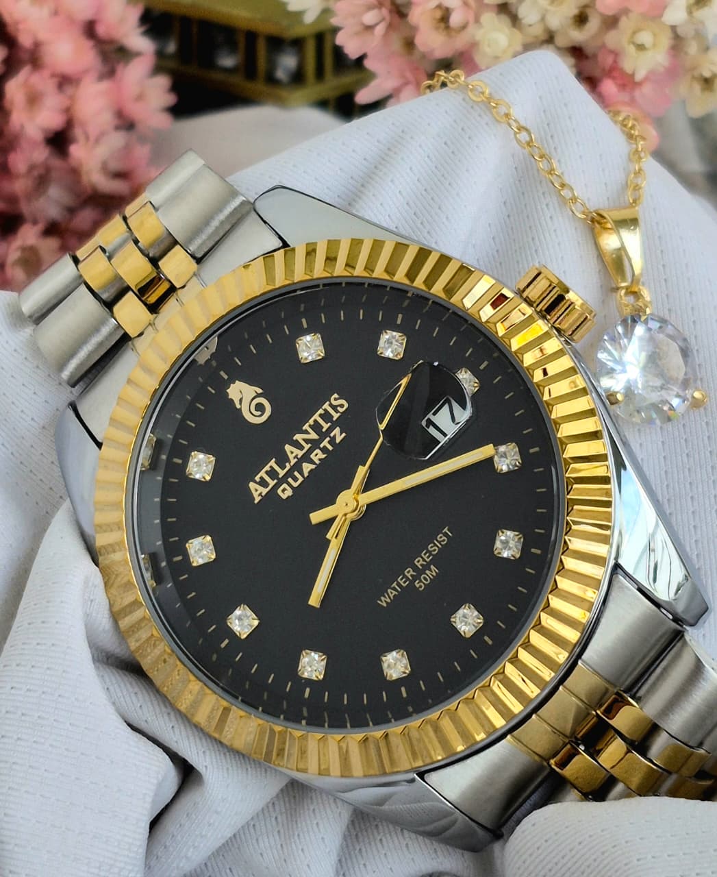 Relógio Feminino Atlantis Misto Fundo Preto Liso A8022K1