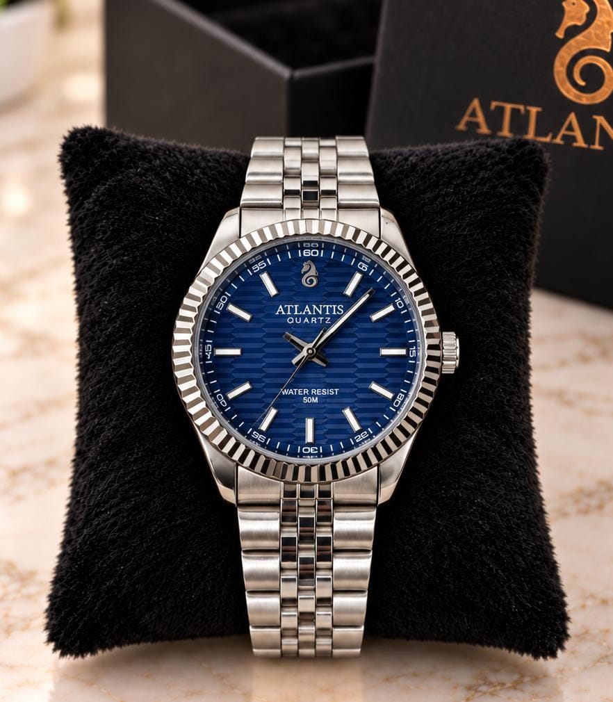 Relógio Feminino Atlantis Prata Fundo Azul
