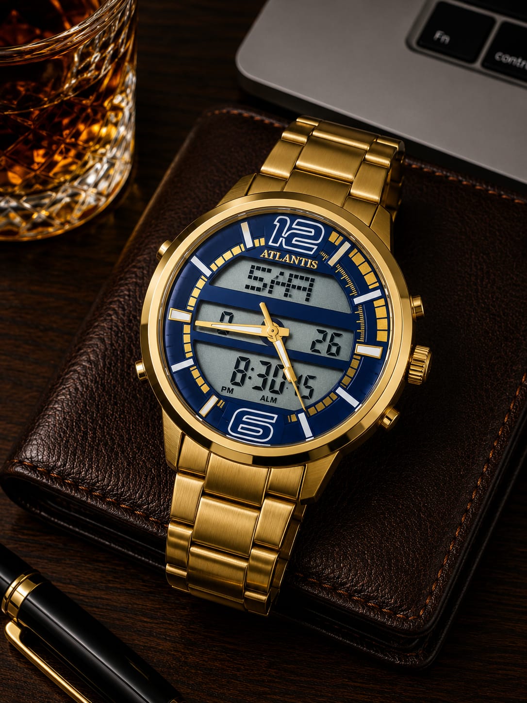 Relógio Masculino Atlantis Dourado A8036A
