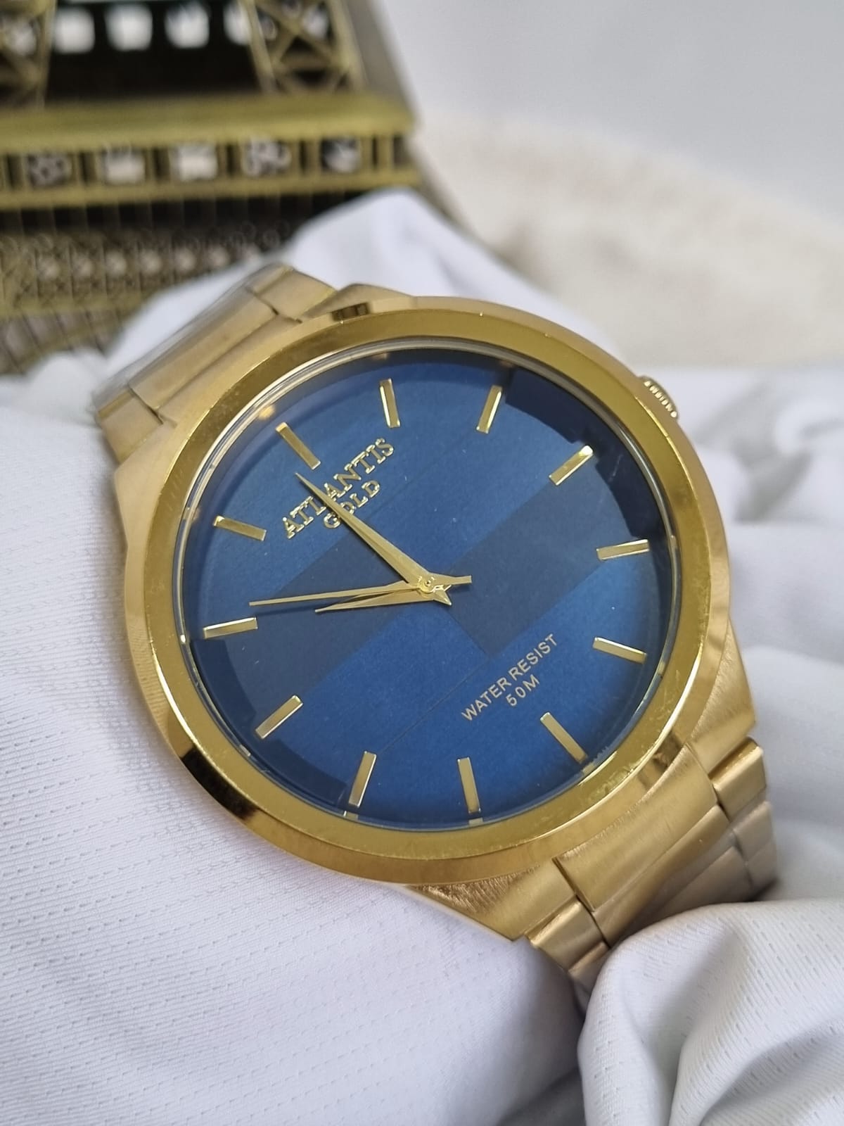 Relógio Masculino Atlantis Dourado G3247 Azul