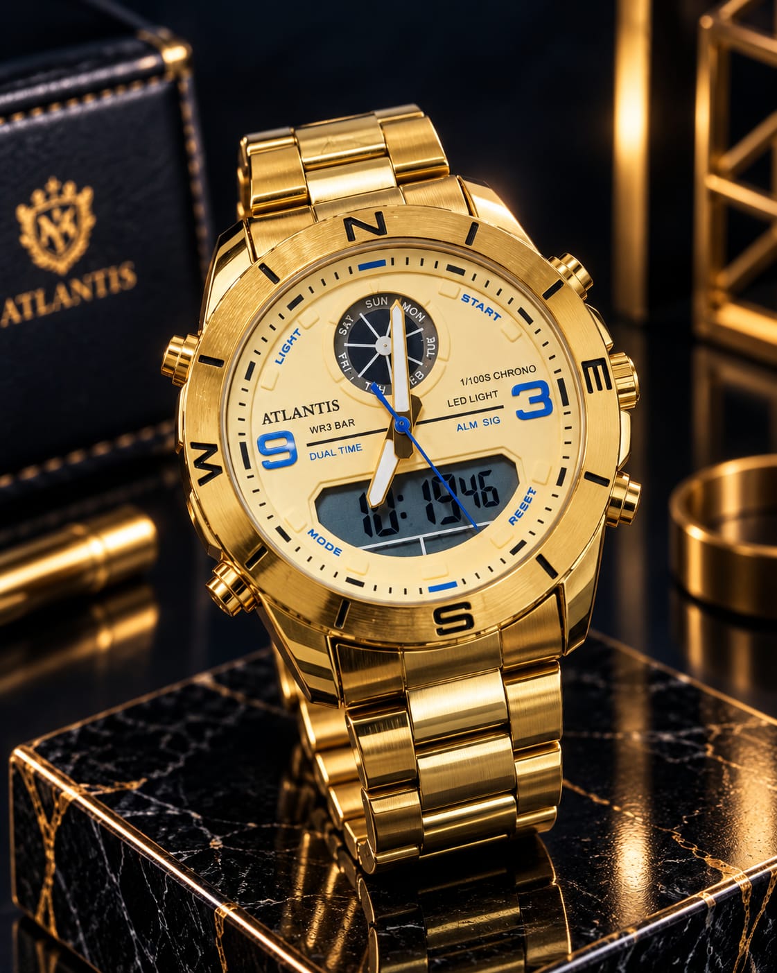 Relógio Atlantis Anadigi Dourado A8066DDD