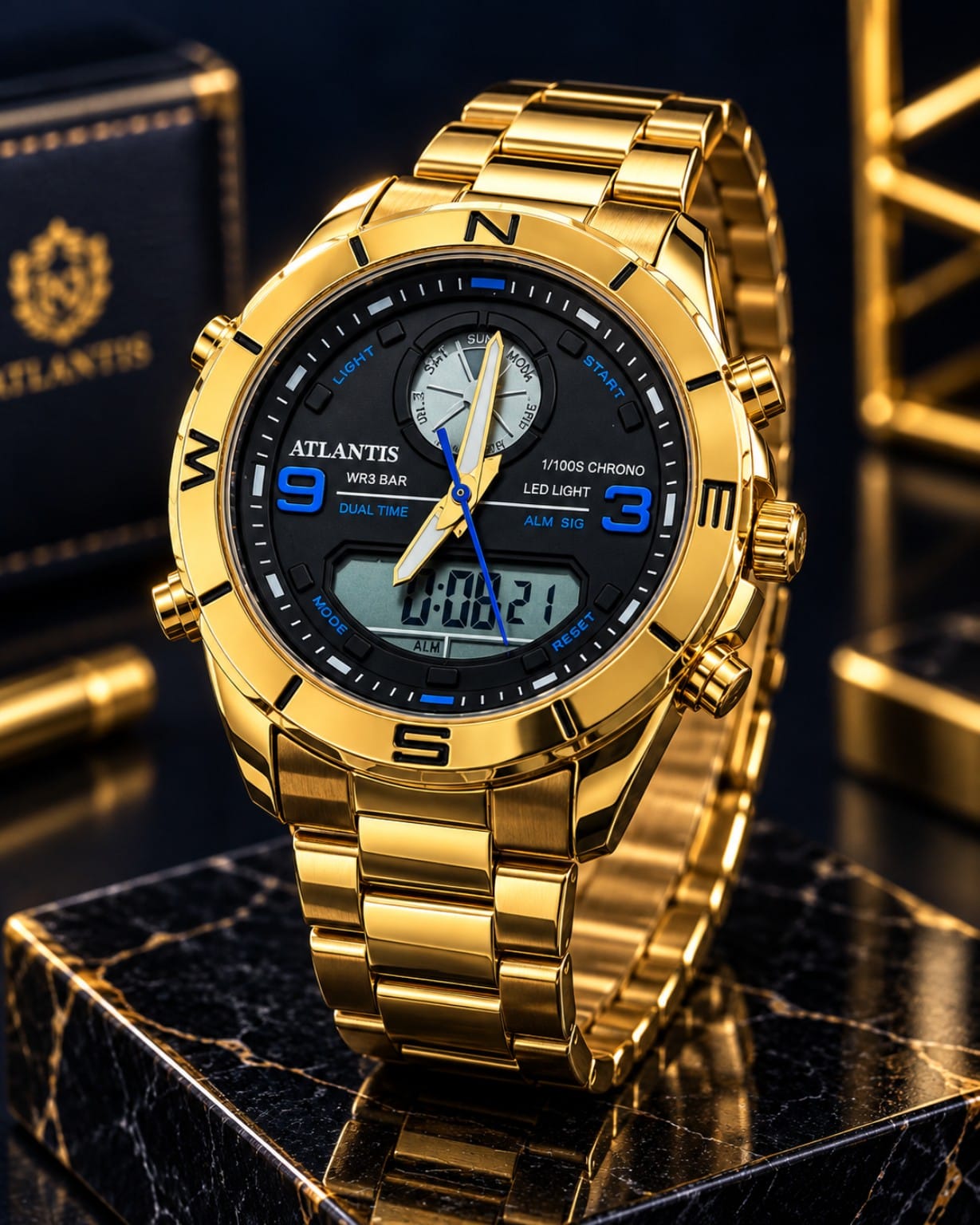 Relógio Atlantis Anadigi Dourado A8066DDP