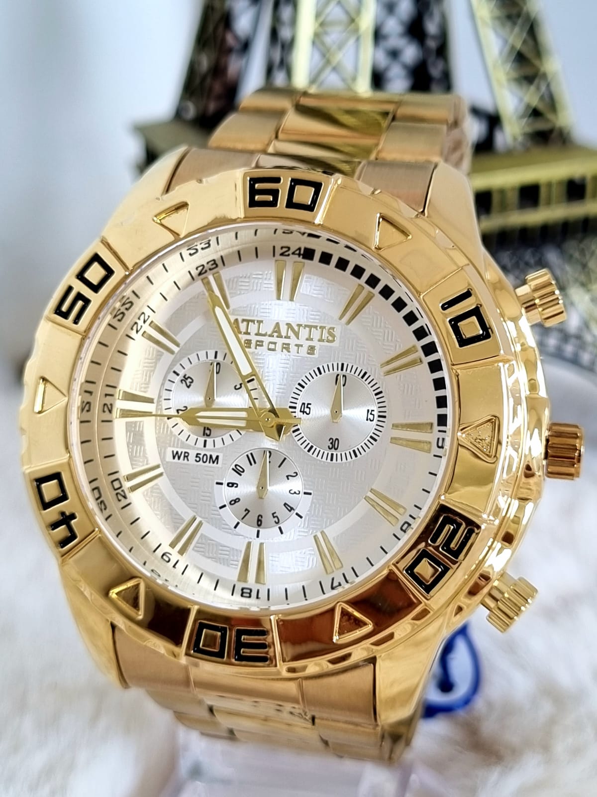 Relógio Atlantis Dourado Caixa Grande G3243