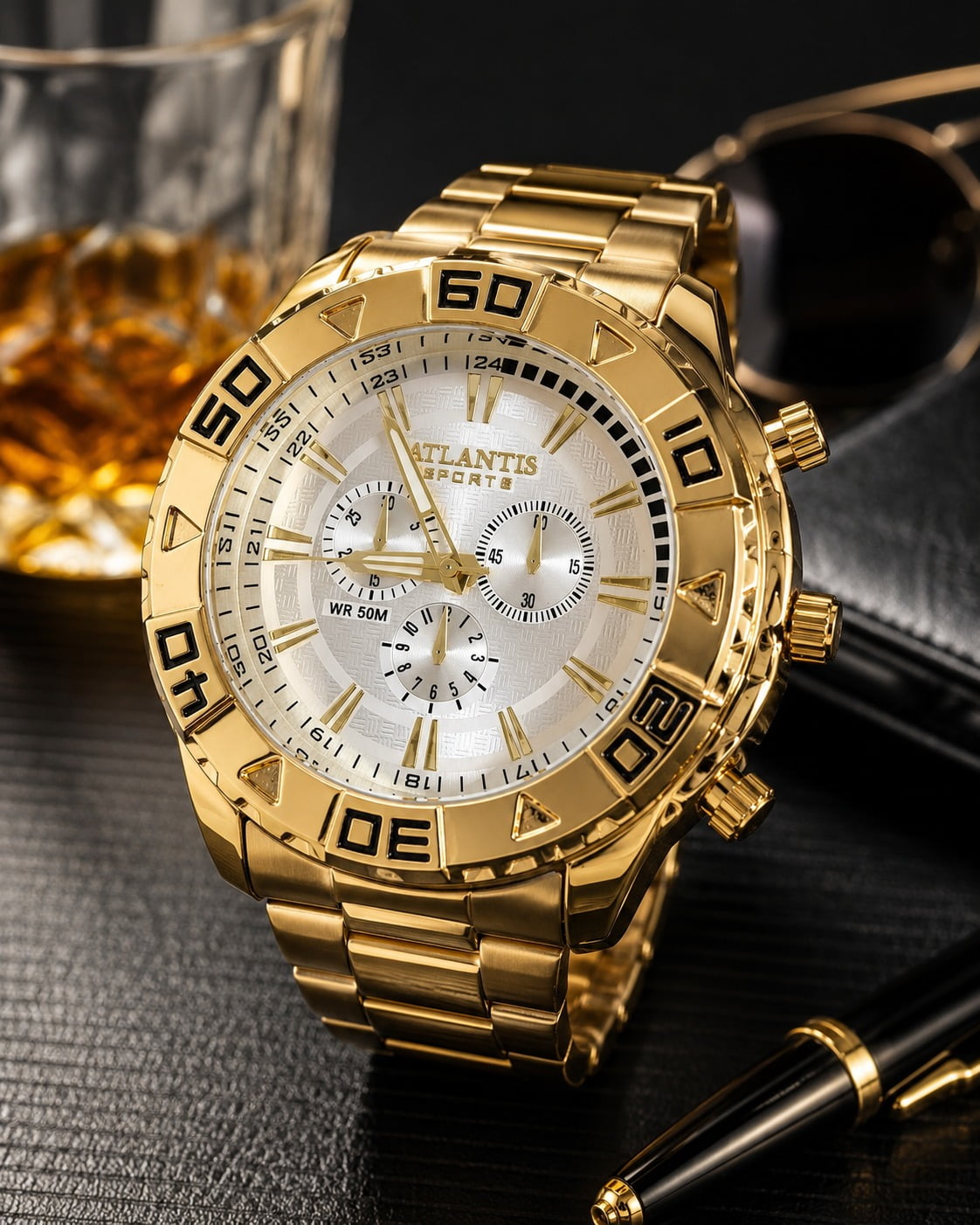 Relógio Atlantis Dourado Caixa Grande G3243
