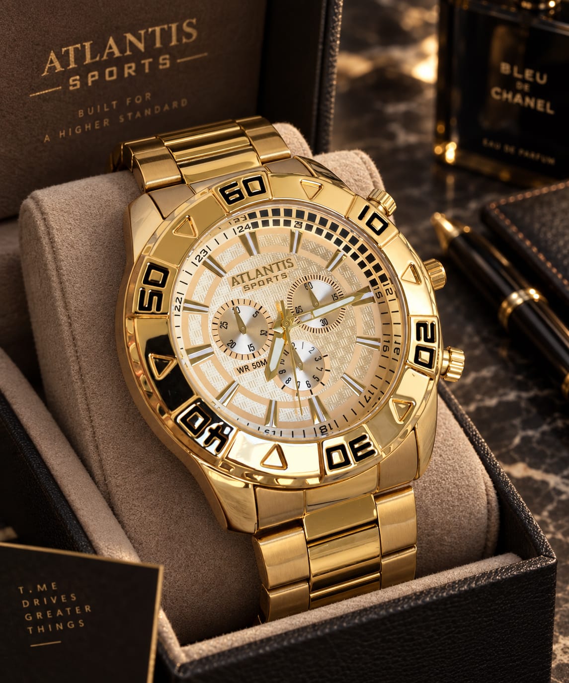 Relógio Atlantis Dourado Caixa Grande G3243D