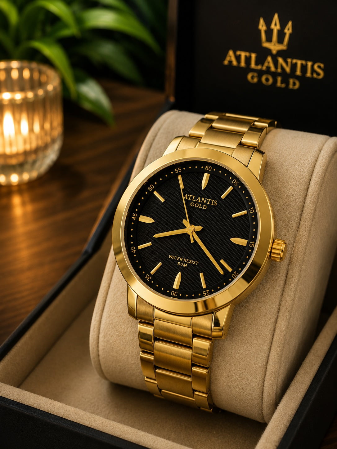 Relógio Atlantis Dourado  Masculino G2005