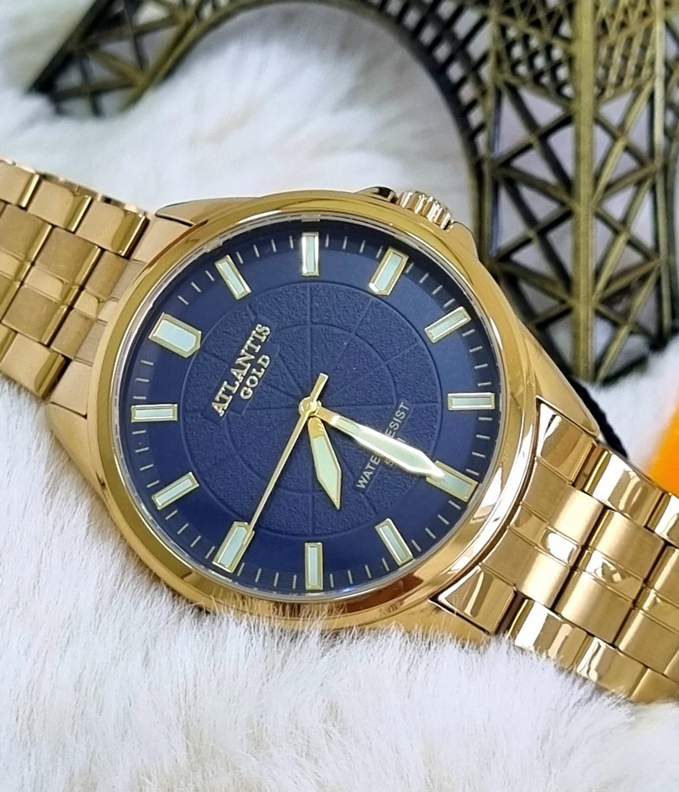 Relógio Atlantis Masculino Dourado A8049 Azul