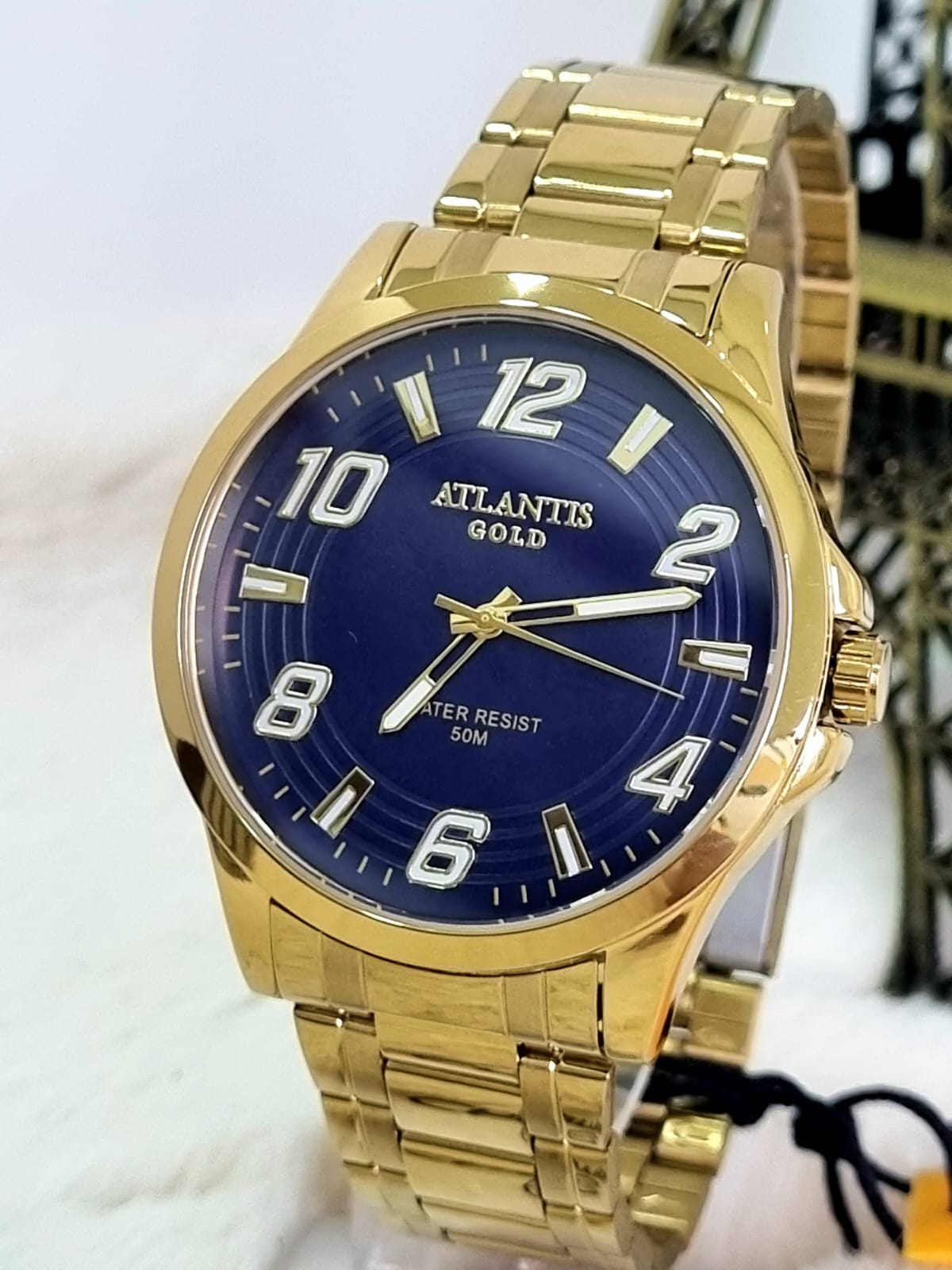 Relógio Atlantis Masculino Dourado A8063 Azul