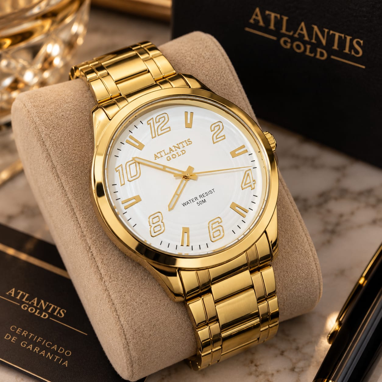 Relógio Atlantis Masculino Dourado A8063