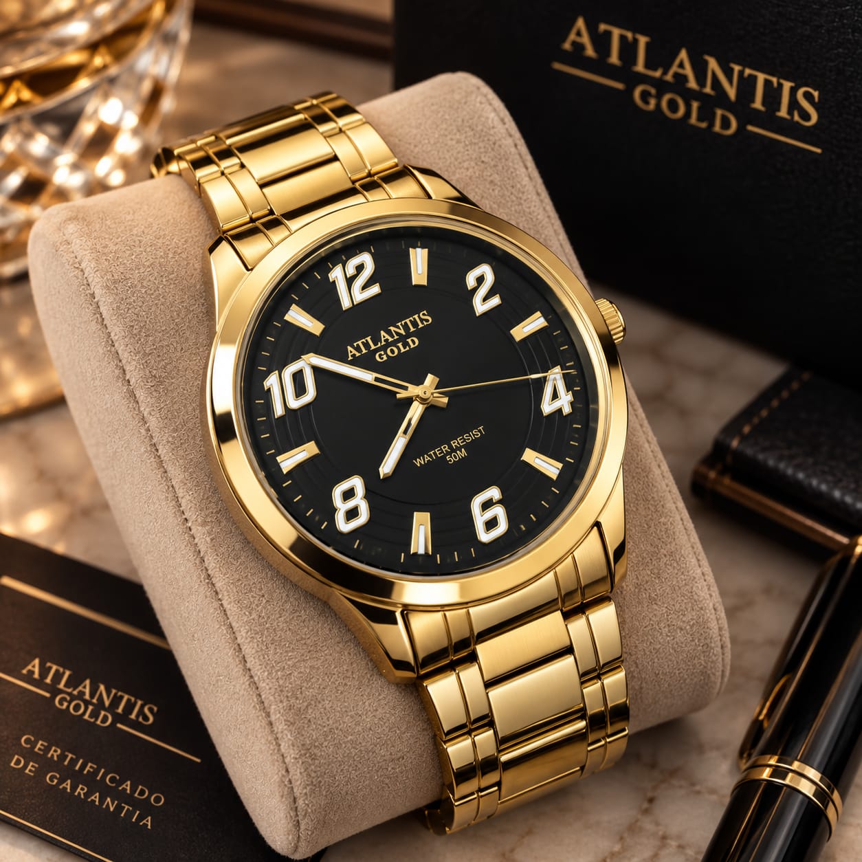Relógio Atlantis Masculino Dourado A8063