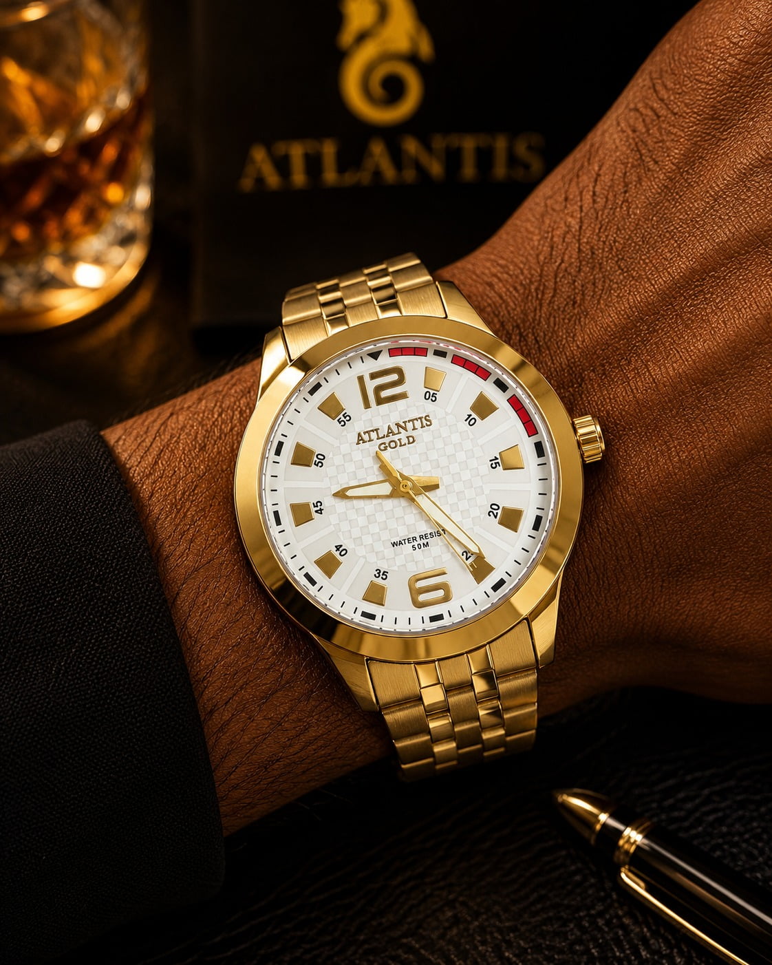 Relógio Atlantis Masculino Dourado G2000