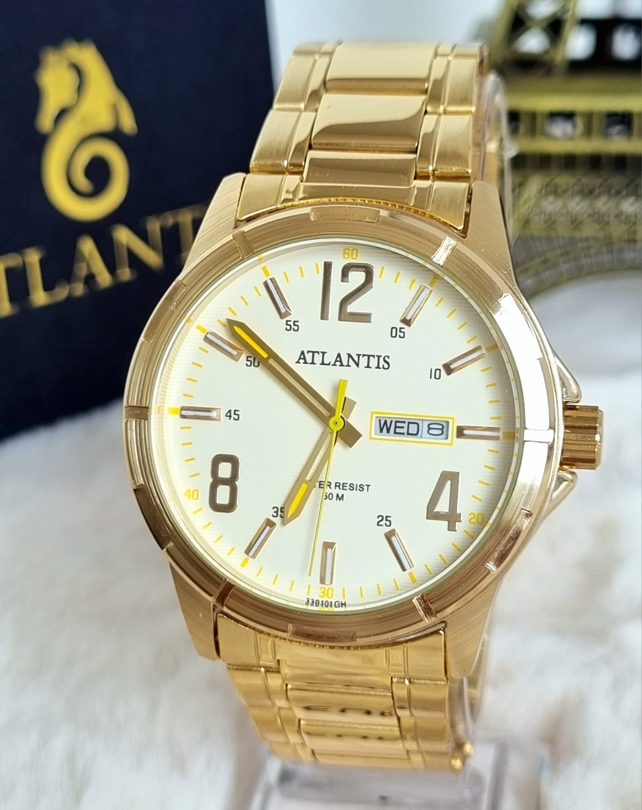 Relógio Atlantis Masculino Dourado G3391D