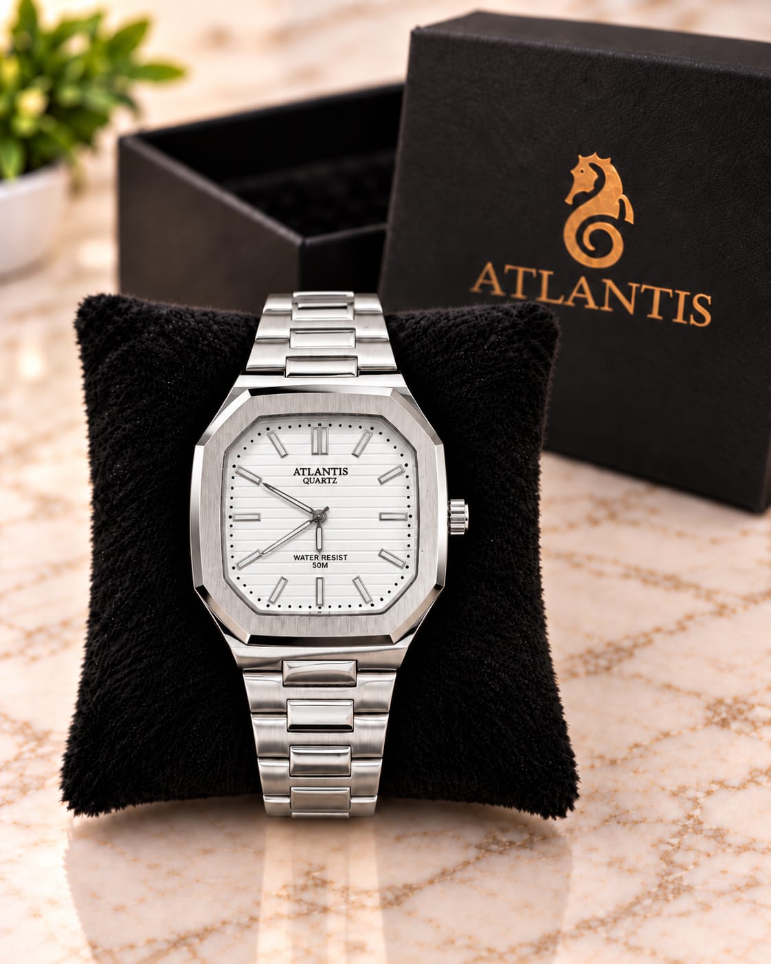Relógio Atlantis Masculino Prata g8092 