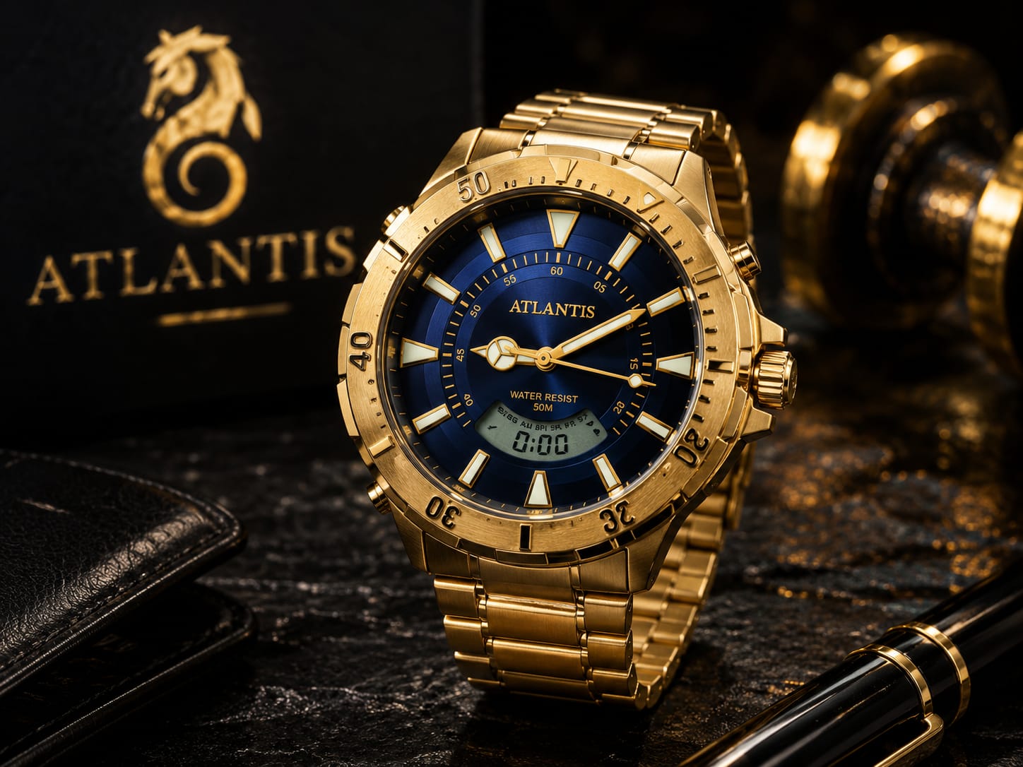 Relógio Banhado a Ouro Atlantis Gold Anadigi