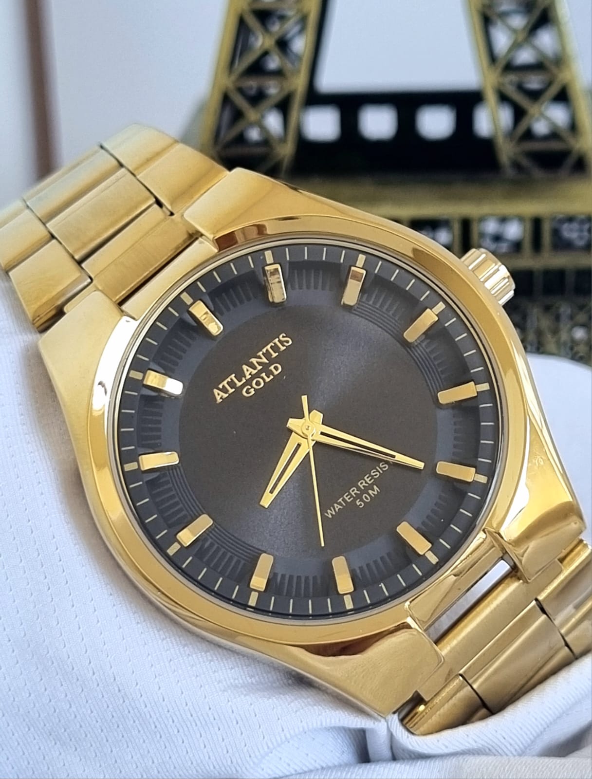 Relógio Banhado a Ouro Atlantis Gold G3458 Preto 