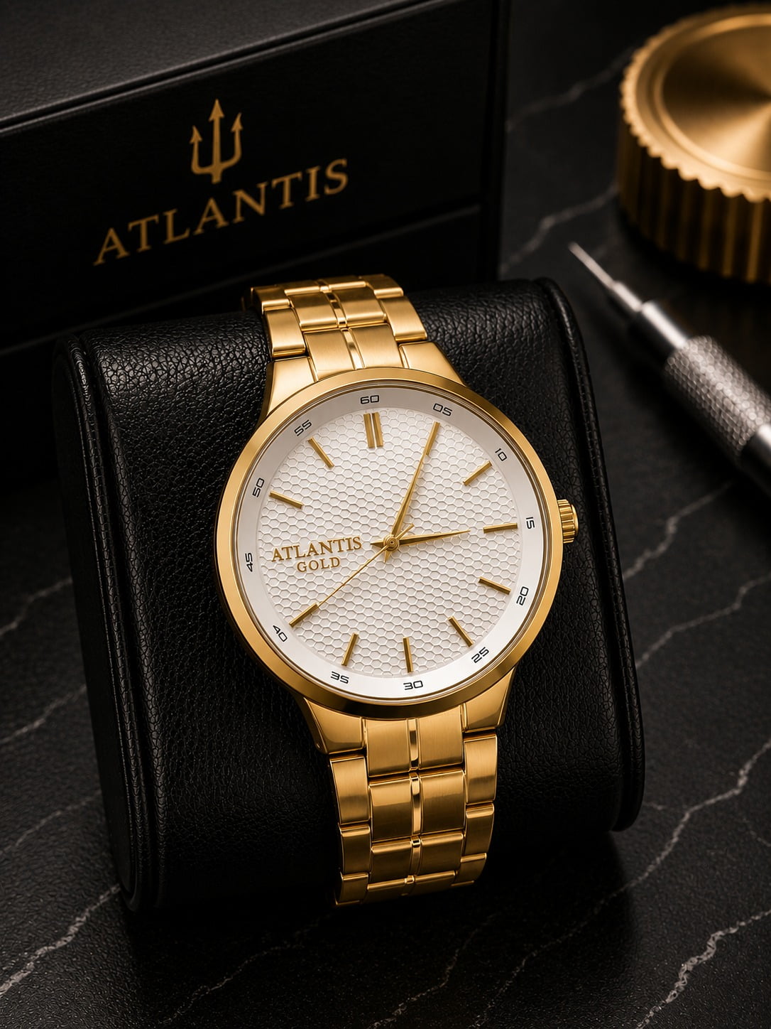 Relógio Dourado Altantis G8077