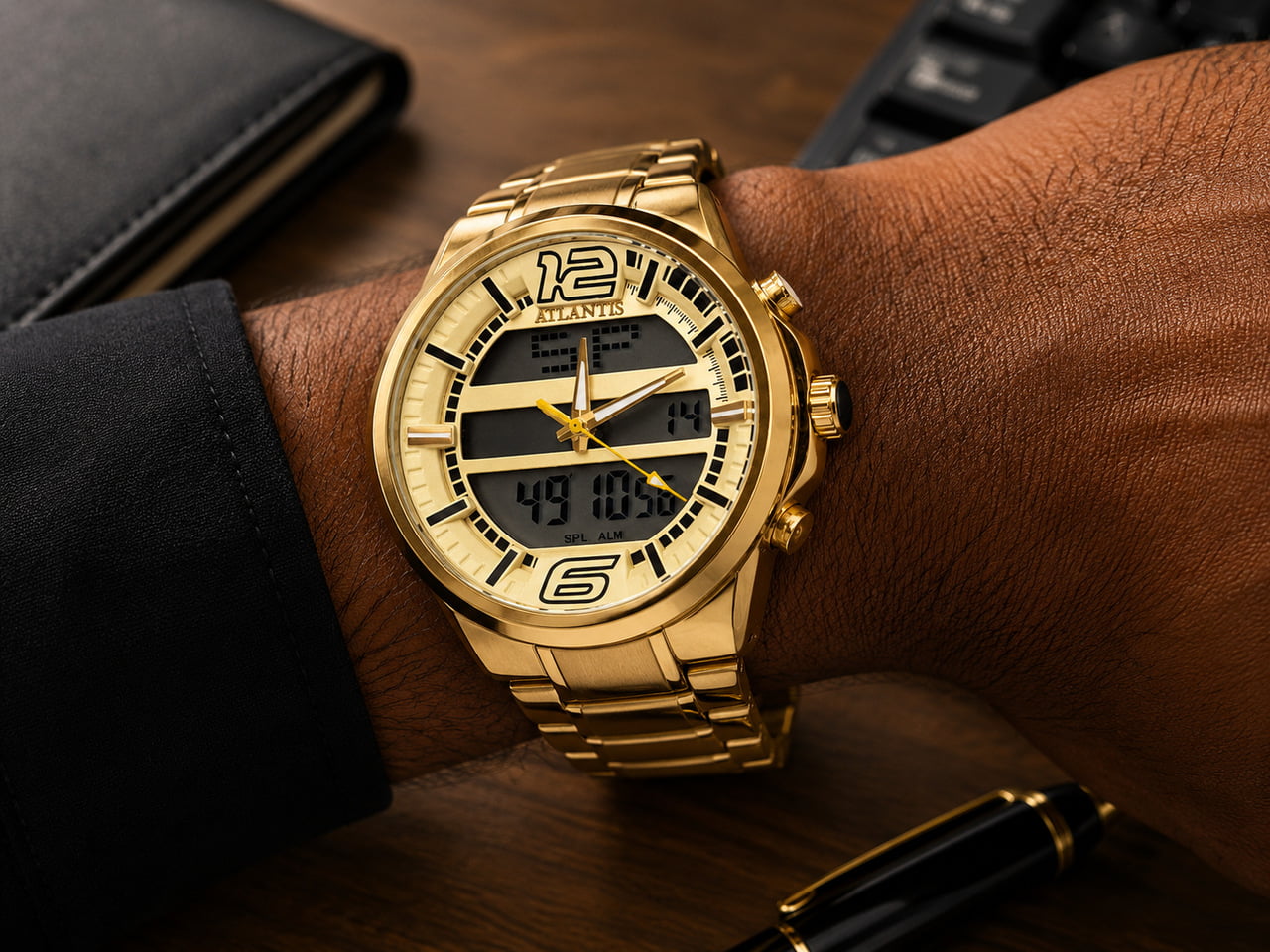 Relógio Masculino Atlantis Dourado A80361