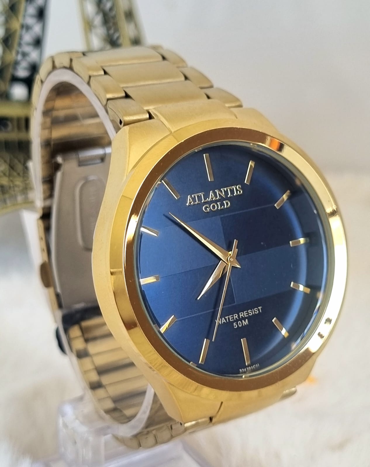 Relógio Masculino Atlantis Dourado G3247 Azul