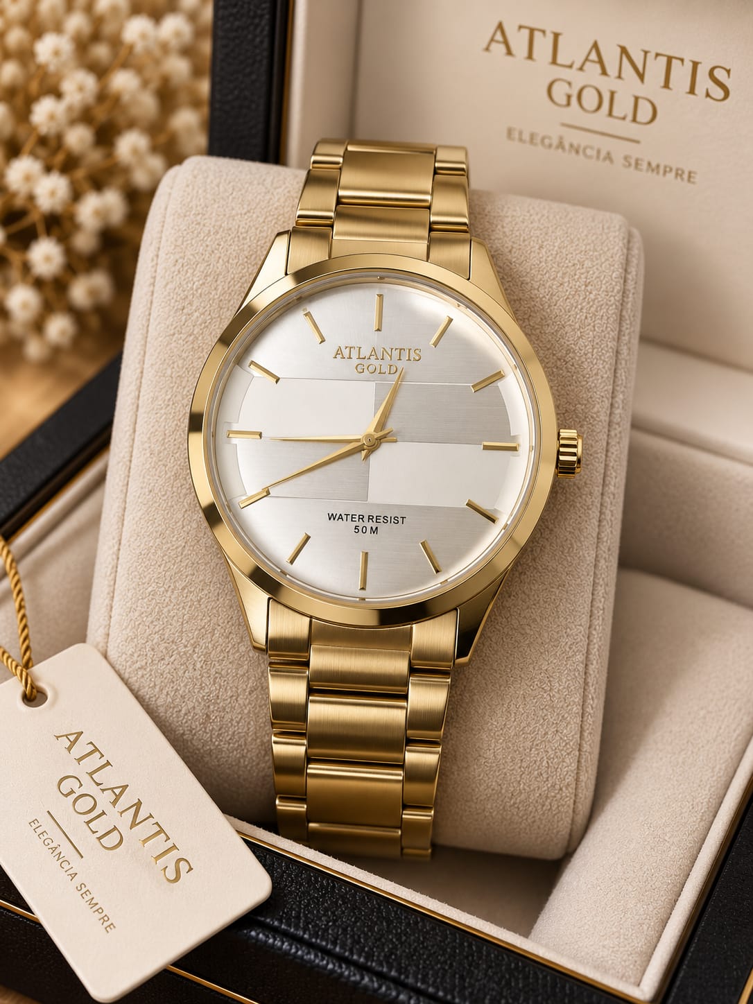 Relógio Masculino Atlantis Dourado G3247