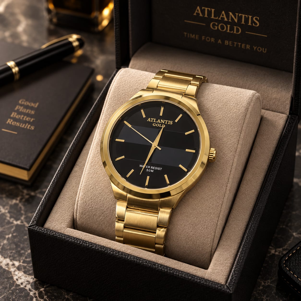 Relógio Masculino Atlantis Dourado G32471