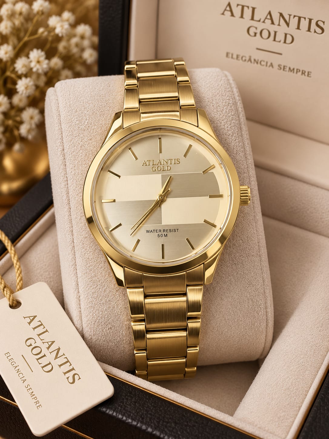 Relógio Masculino Atlantis Dourado G32472