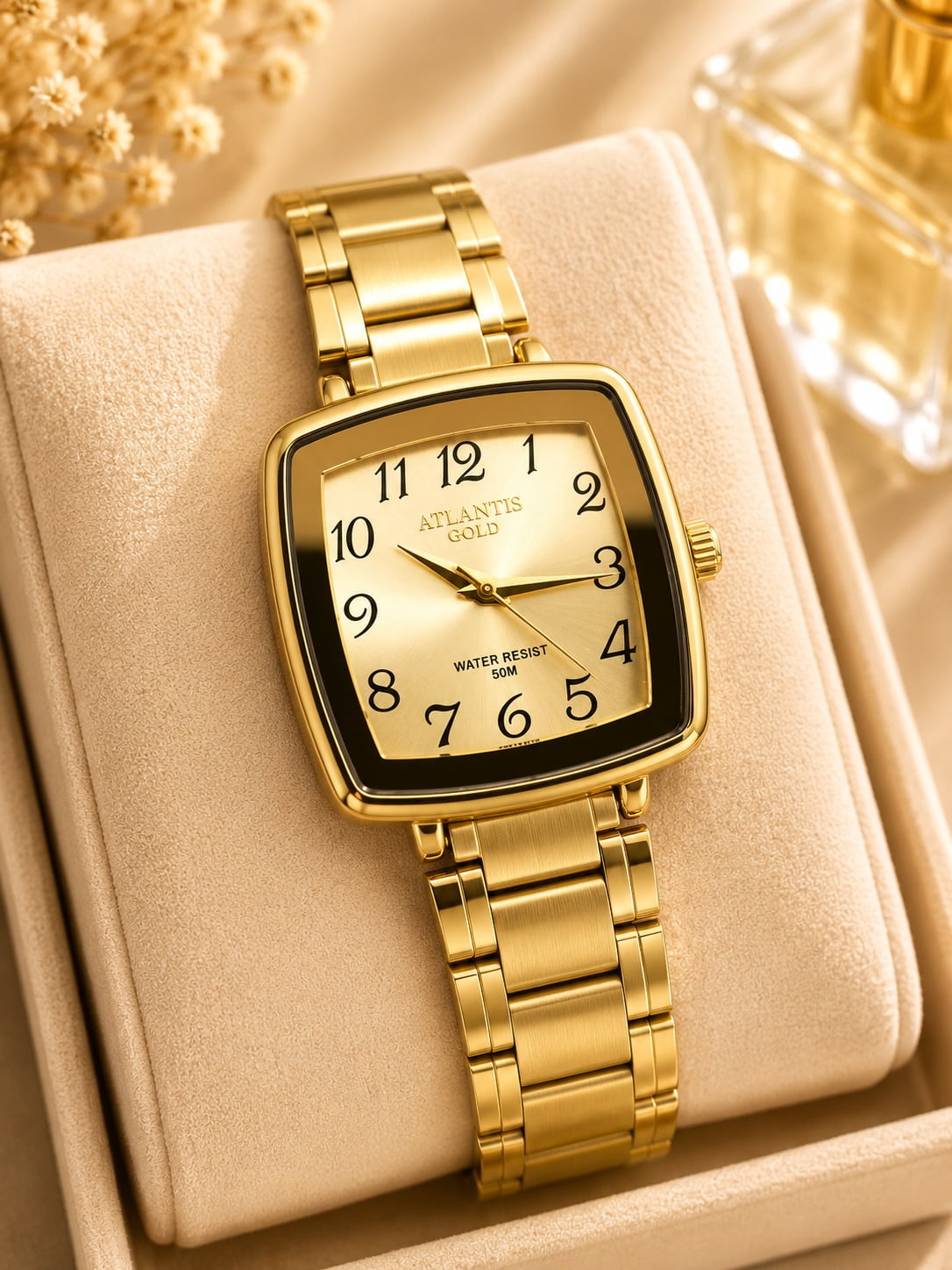 Relógio Quadrado Feminino Atlantis Gold 3503CN