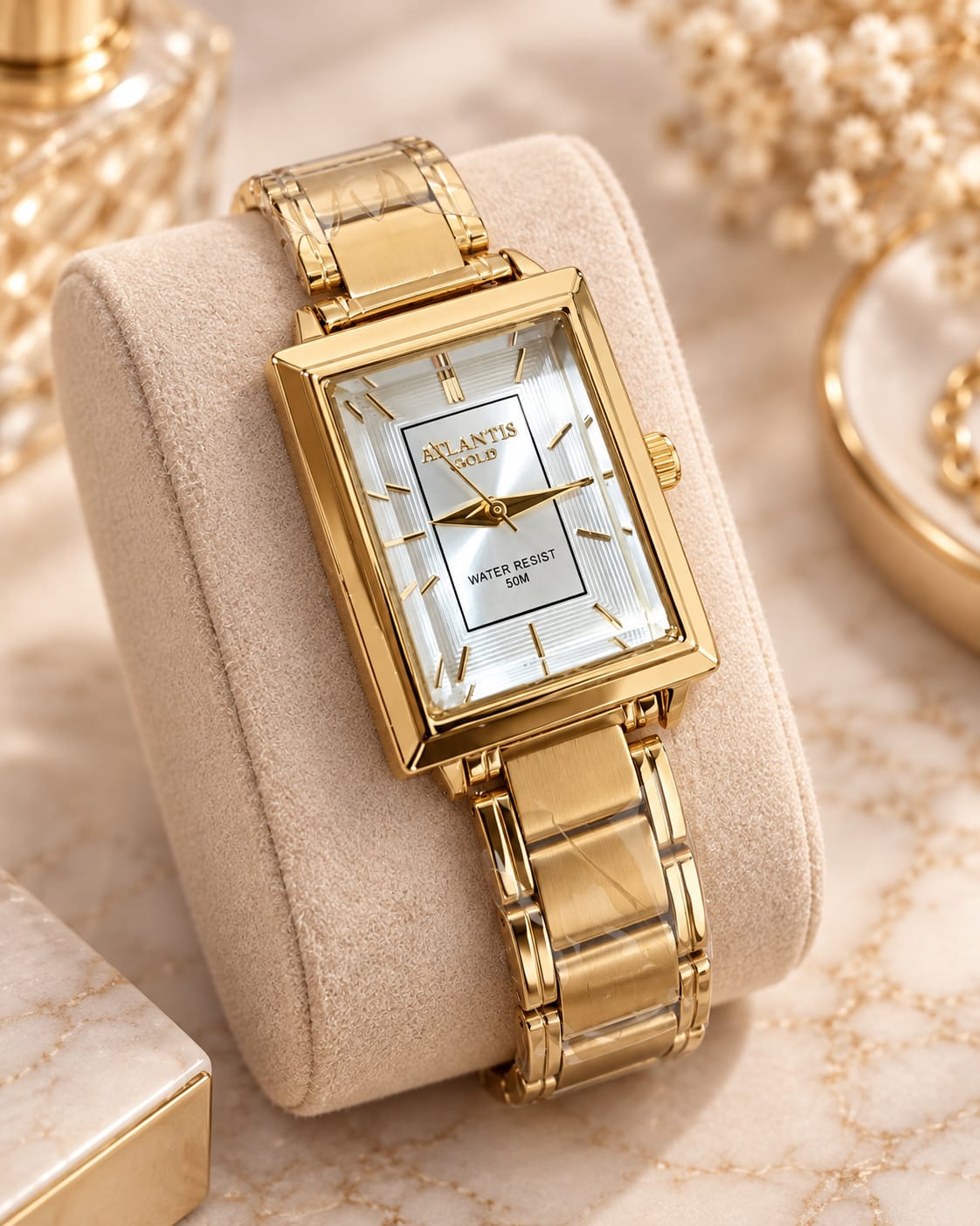 Relógio Quadrado Feminino Atlantis Gold W3491