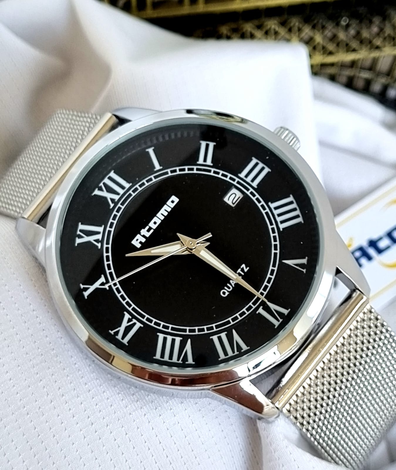 Relógio Feminino Pulseira Esteira Banhado a Ouro Atomo 9187