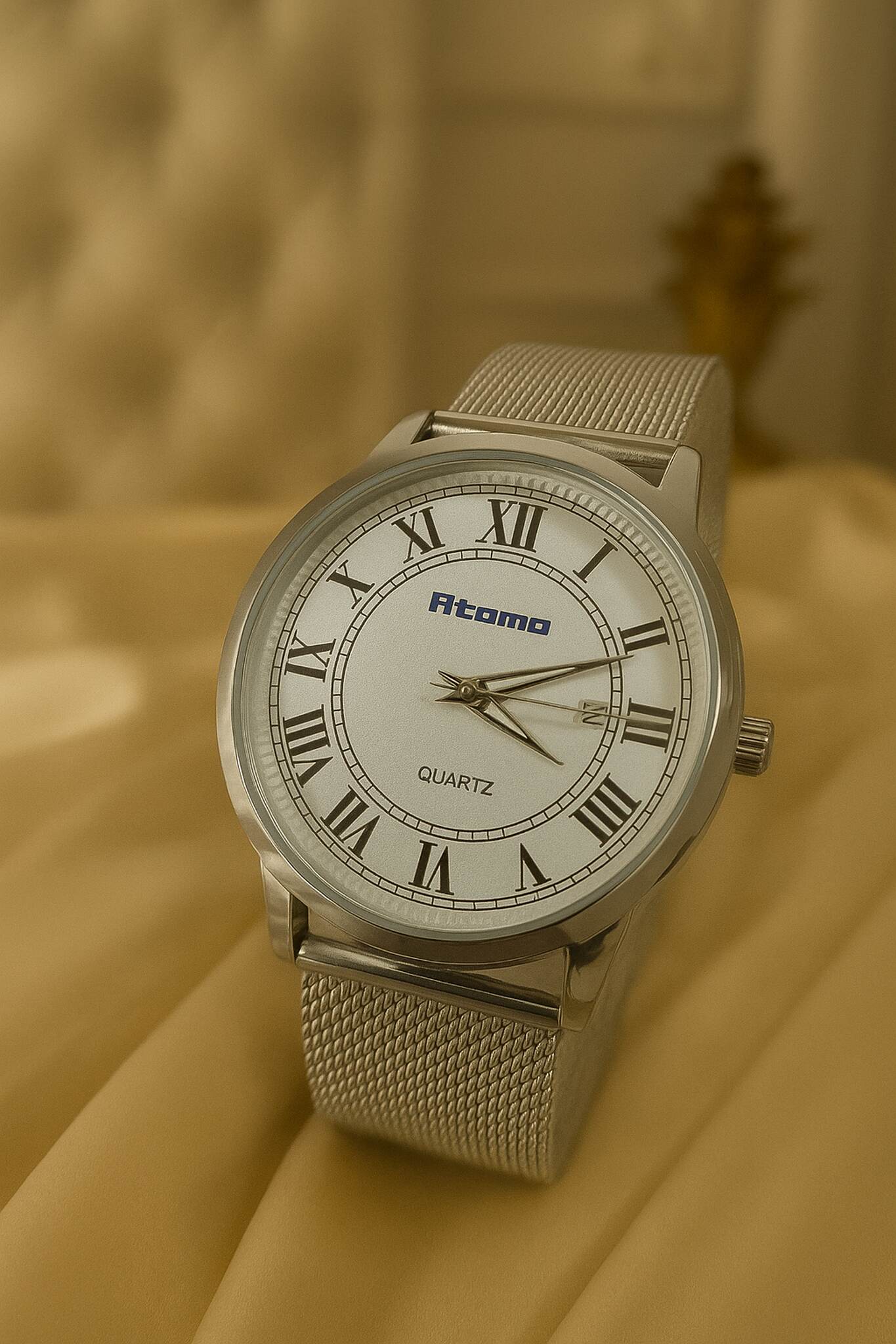 Relógio Feminino Pulseira Esteira Banhado a Ouro Atomo 9187DP