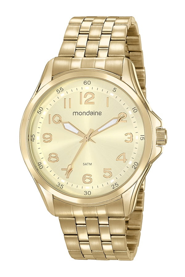 Relógio Mondaine Masculino Dourado Fundo Champanhe 