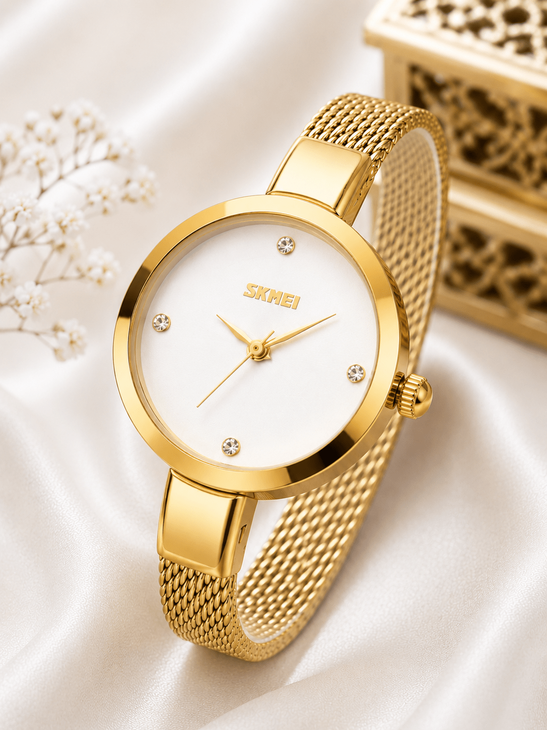 Relógio Feminino Dourado SKMEI 1790 Branco