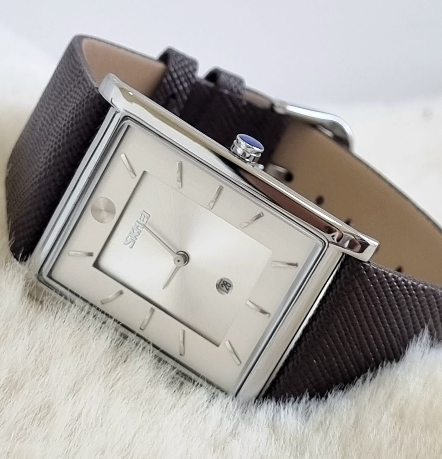 Relógio Masculino Couro Skmei 9256 Prata e Branco