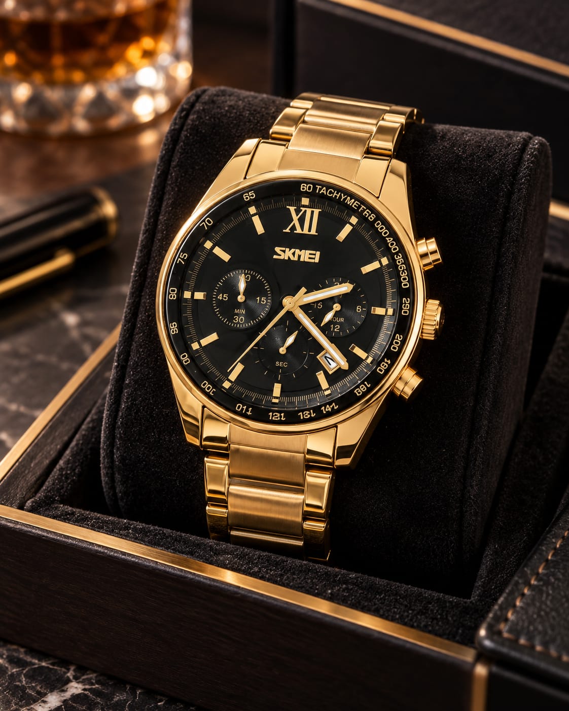 Relógio Masculino Cronógrafo Dourado 9096DD2