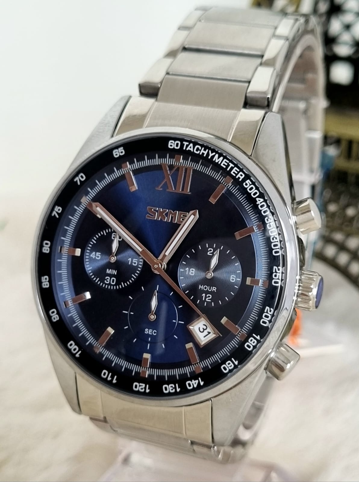 Relógio Masculino Cronógrafo Prata 9096 Azul