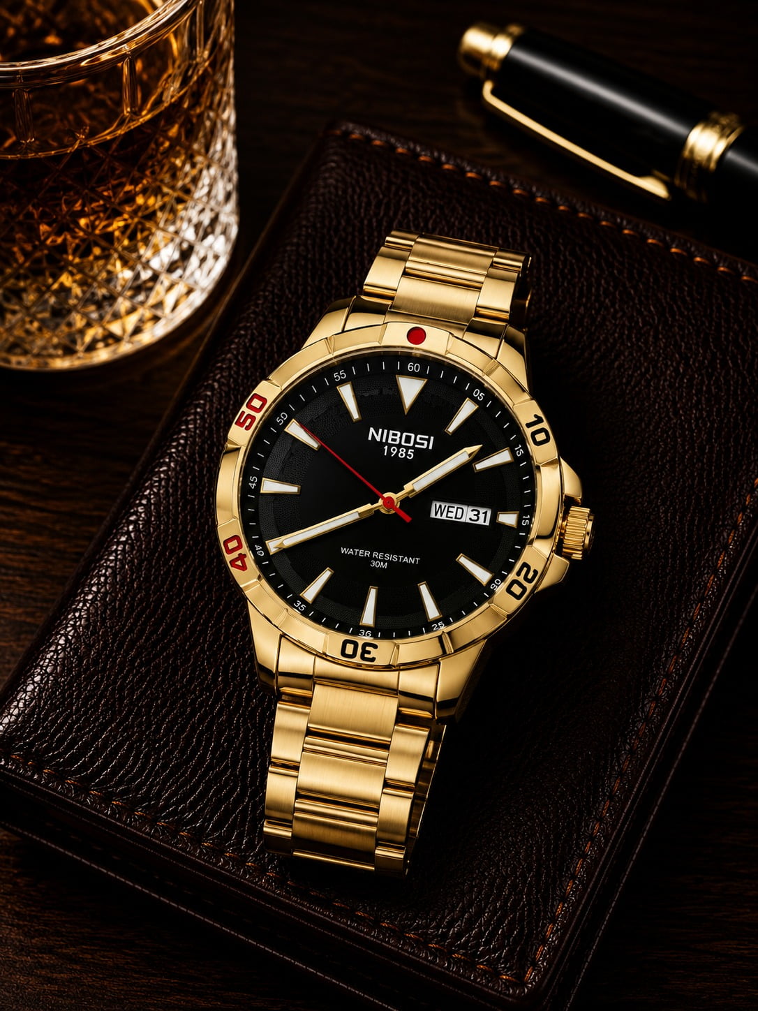 Relólgio Nibosi Masculino Dourado NI2660D