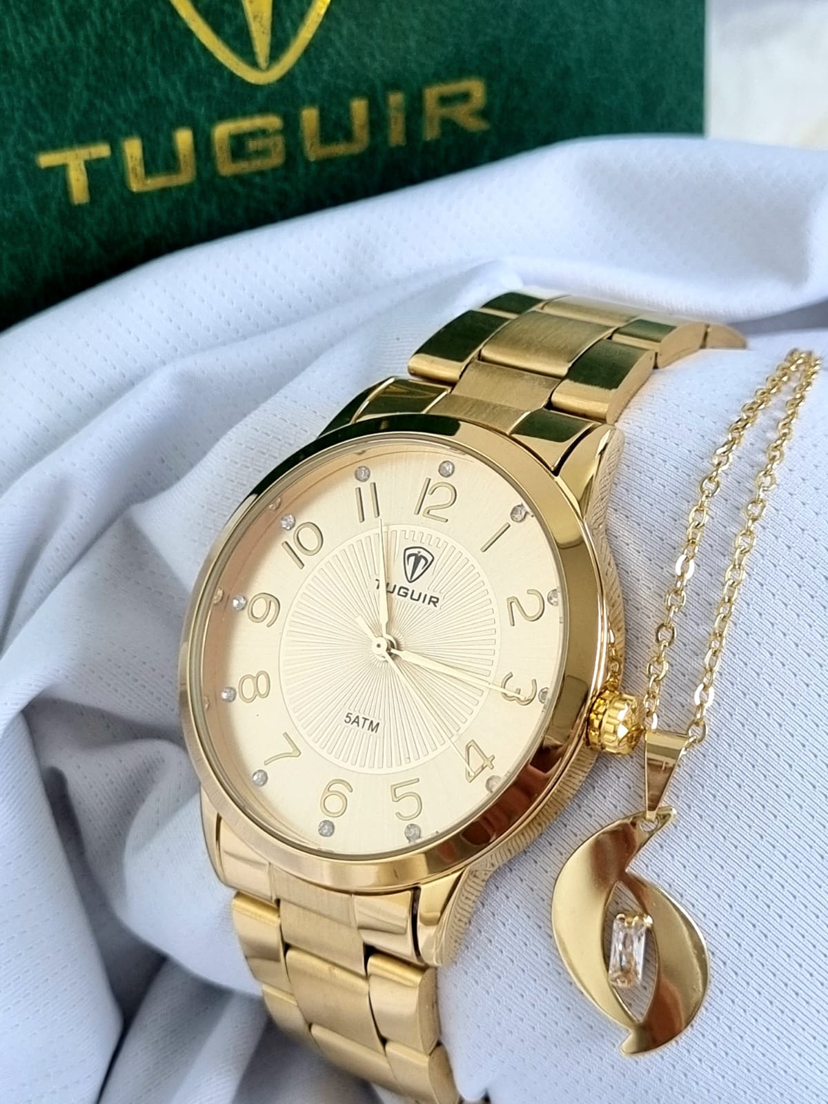 Kit Relógio + Semijoia Feminino Tuguir Dourado TG35103