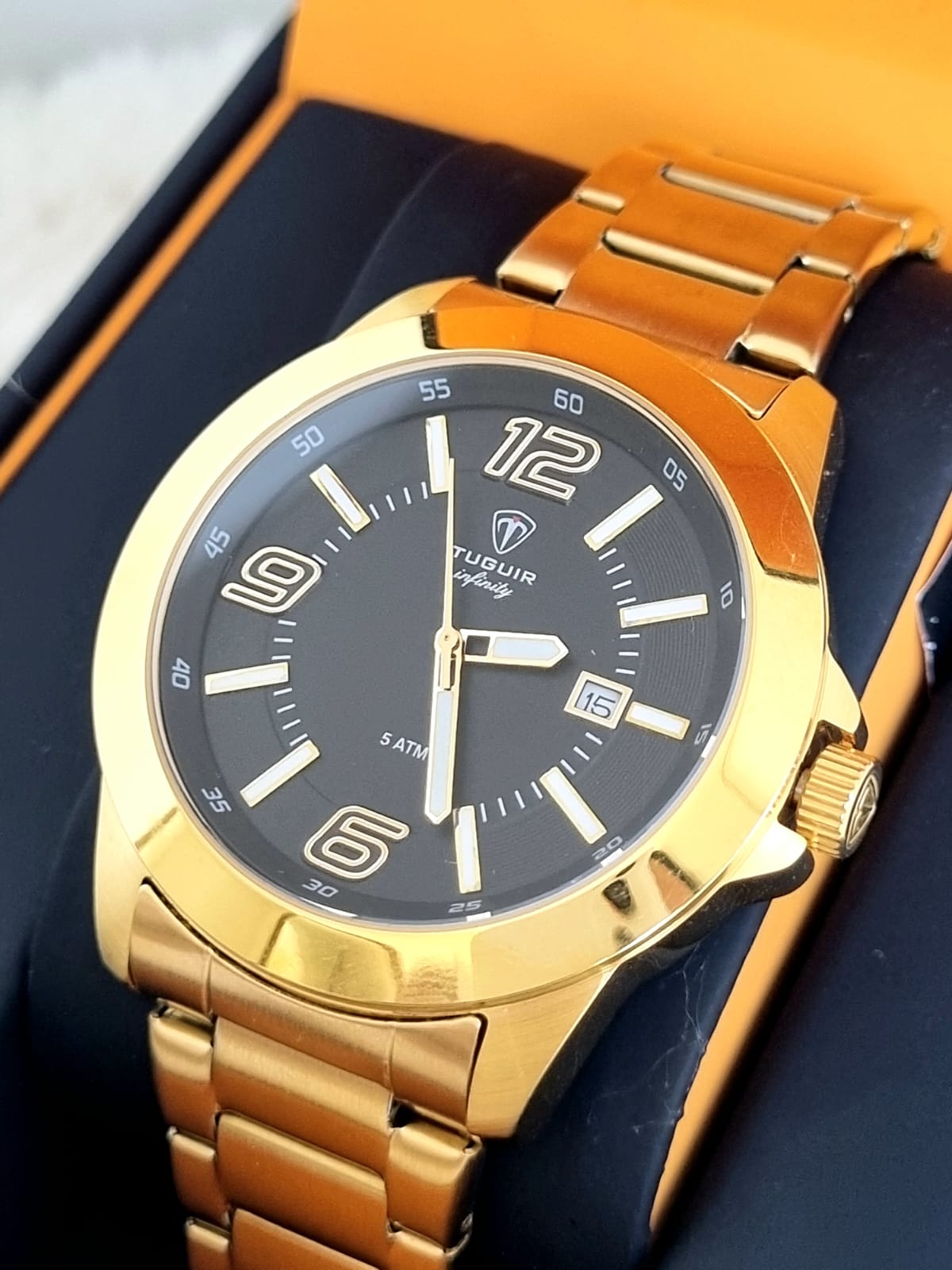 Relógio Masculino Dourado Todo em Aço TGI37080