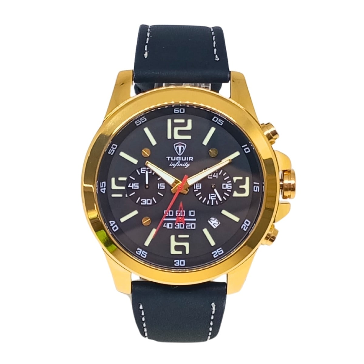 Relógio Masculino em Aço Pulseira em Couro Cronógrafo Tuguir TGI37036