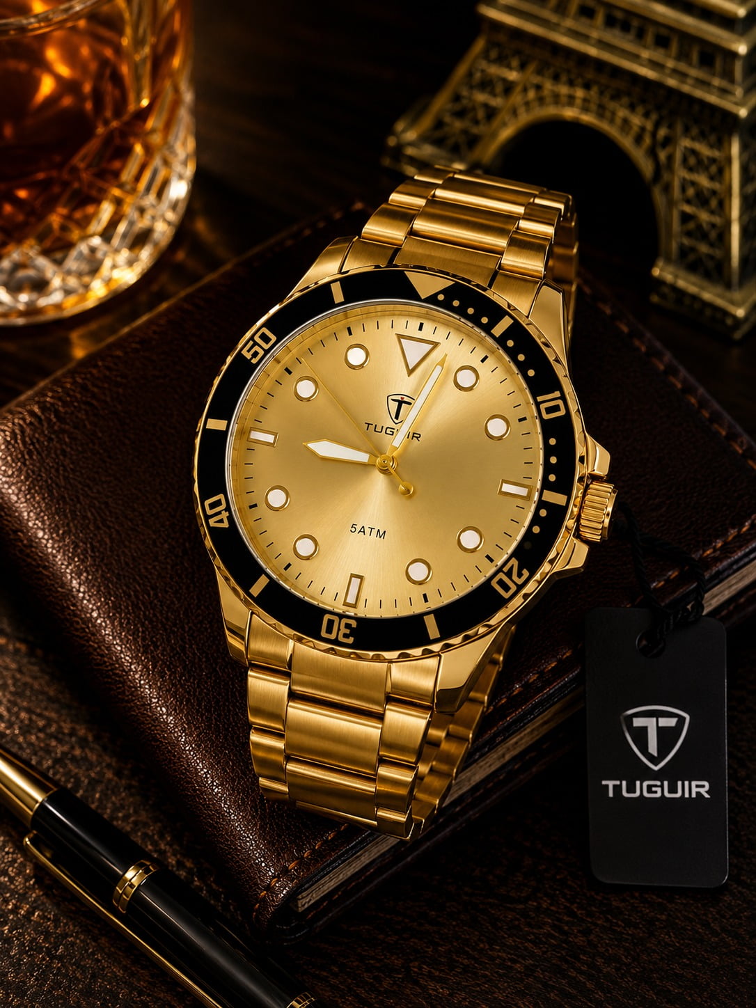 Atacado Relógio  Masculino Dourado Tuguir