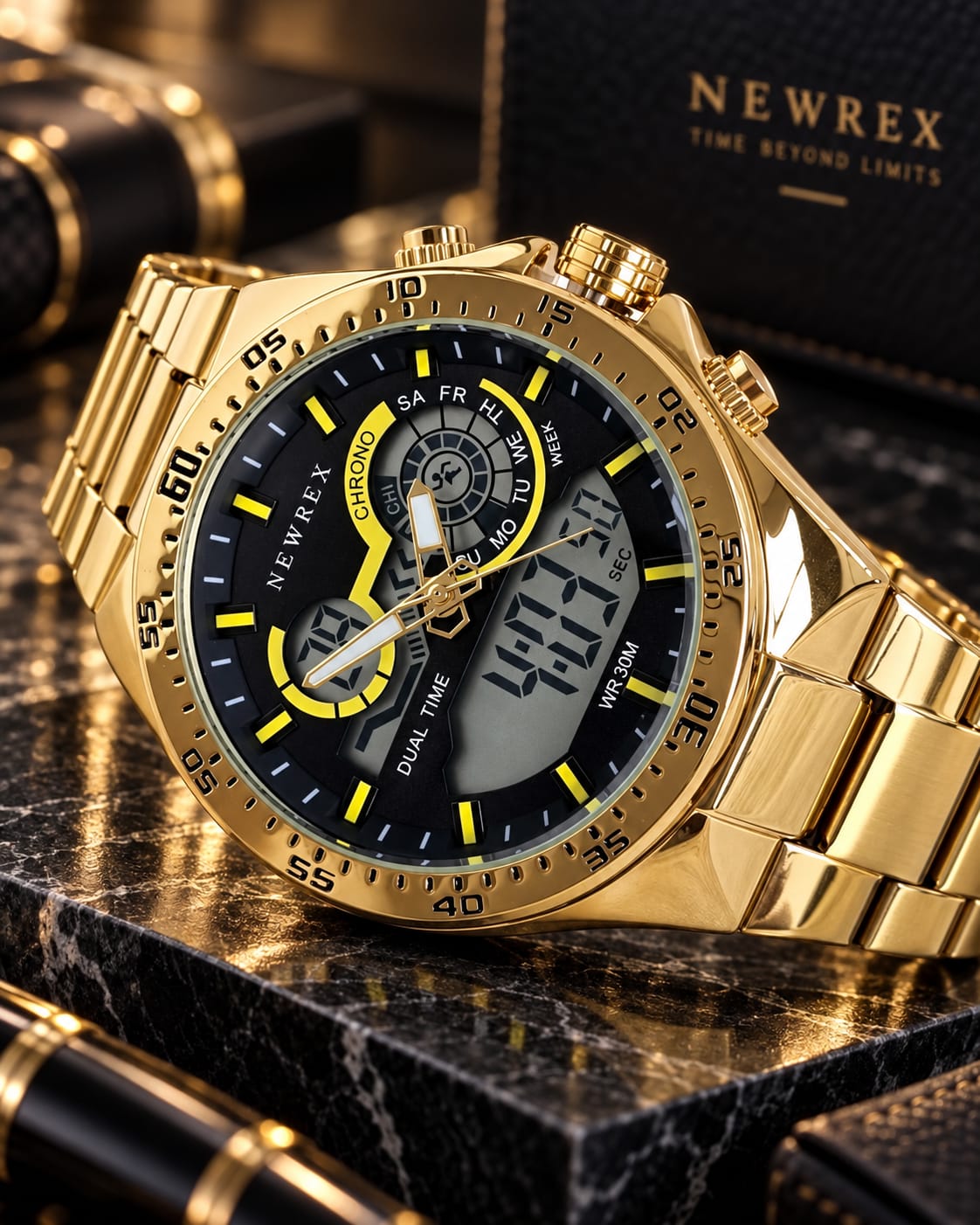 Relógio Digiana Dourado Masculino Newrex kt1892