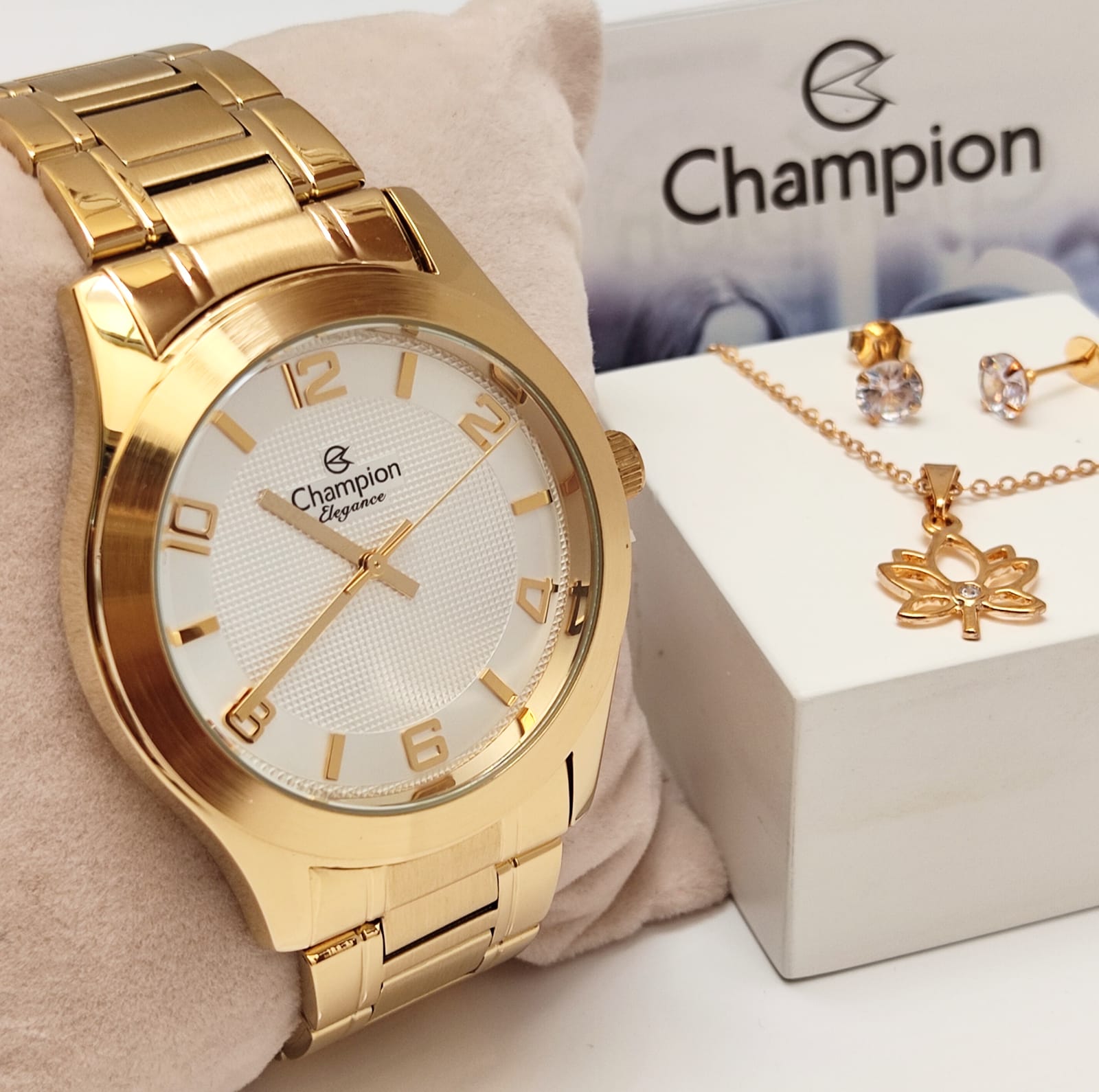 Kit Relógio Champion Dourado CN26493W