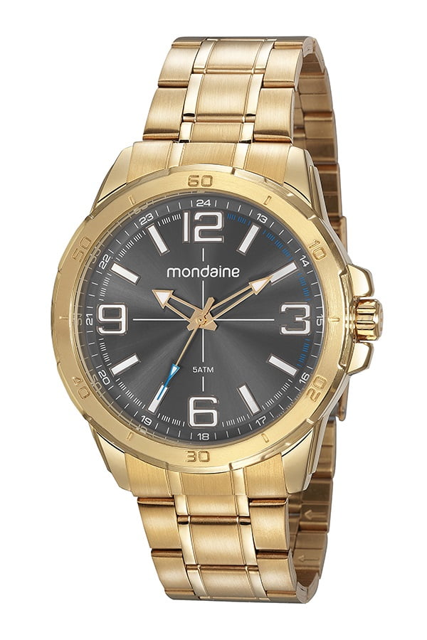 Relógio Mondaine Masculino Dourado Lançamento Fundo Cinza