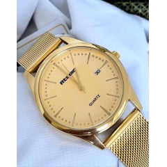 Relógio Feminino Pulseira Esteira Banhado a Ouro Atomo 9079K1