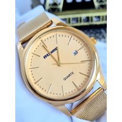 Relógio Feminino Pulseira Esteira Banhado a Ouro Atomo 9079K2