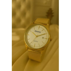 Relógio Feminino Pulseira Esteira Banhado a Ouro Atomo 9079FBK1