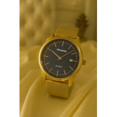 Relógio Feminino Pulseira Esteira Banhado a Ouro Atomo 9079DAK1