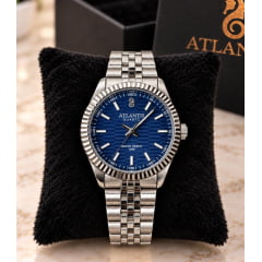 Relógio Feminino Atlantis Prata Fundo Azul